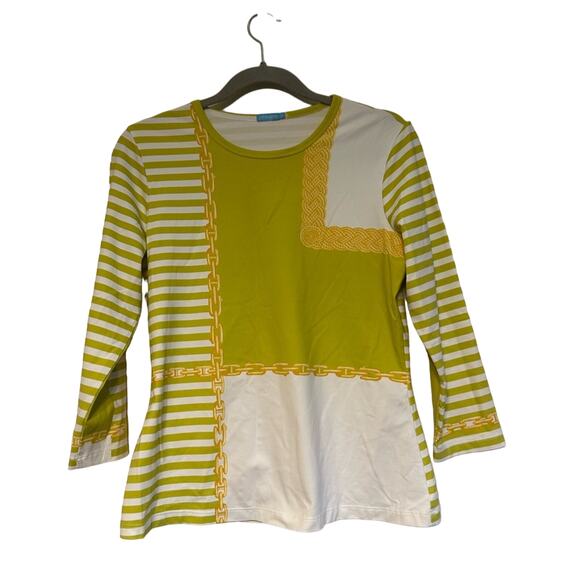 J. McLaughlin Tops - J. McLaughlin Catalina Cloth Pullover Top Nautical Gold Lime Green Striped